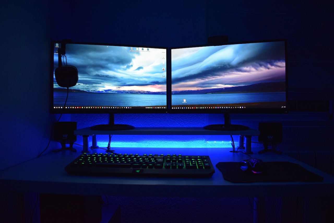Gaming pc in blue lights